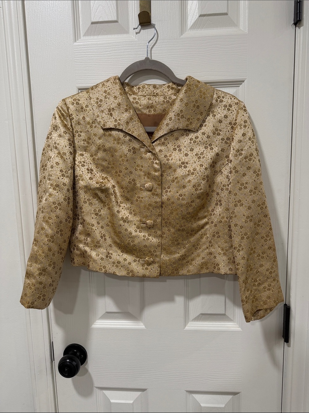Gold Floral Brocade Cropped Jacket
